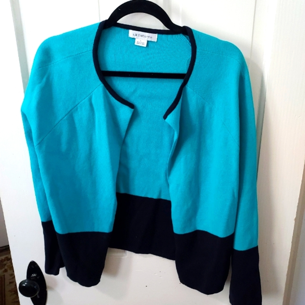 NWT Liz Claiborne sweater jacket, large, blue/black long sleeve